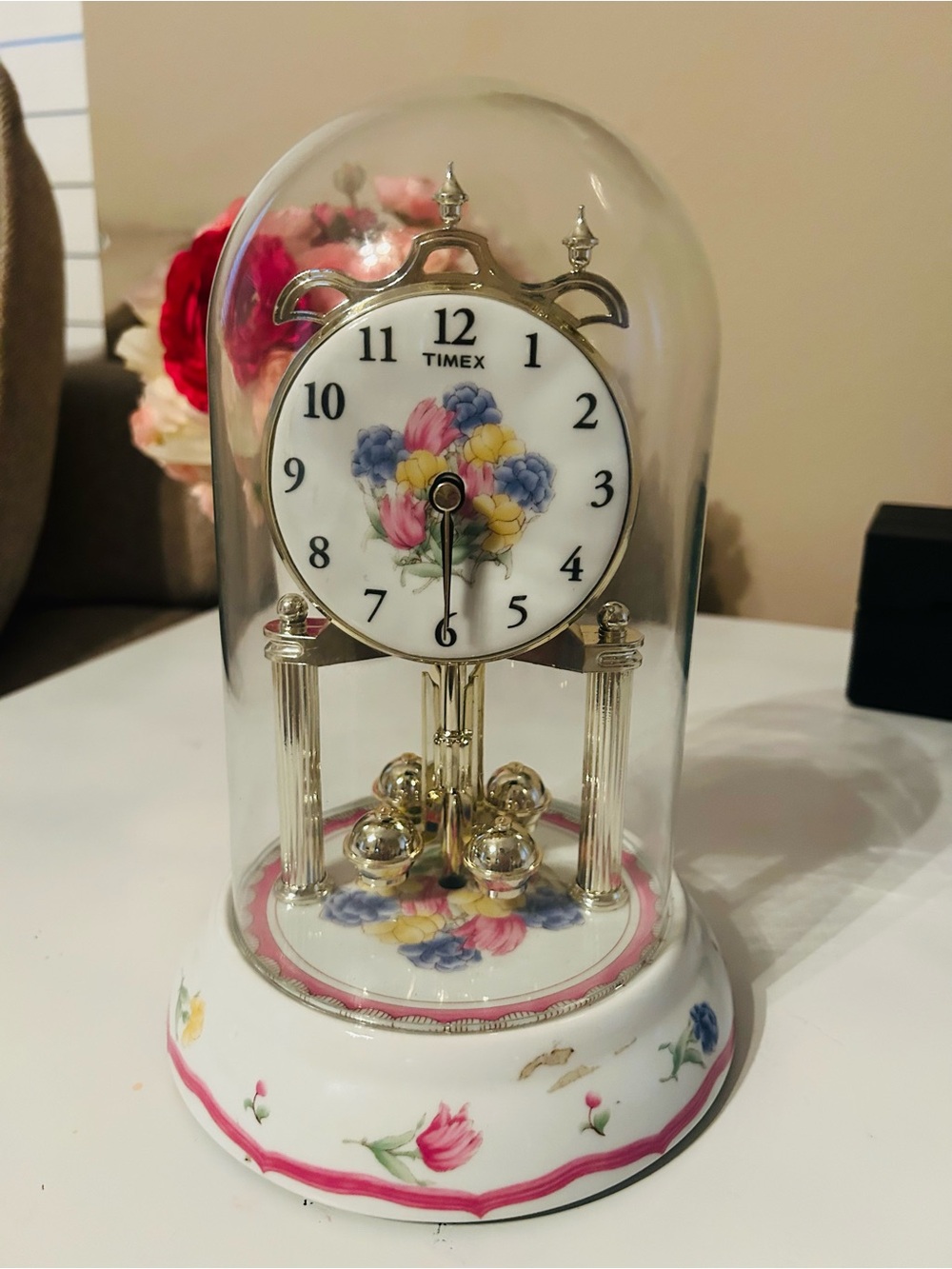 Vintage cottagecore Timex Floral Dome Clock